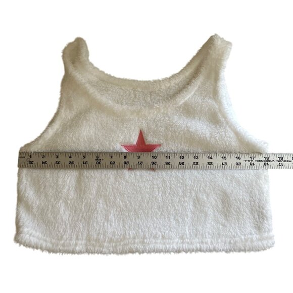 Romwe Fuzzy White Crop Tank Top With Pink Star XL Polyester & Elastane Blend - Picture 6 of 7